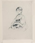 BERTHE MORISOT(Bourges, 1841-Paris, 1895) Jeune fille et son chat, 1889Pointe...