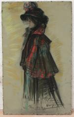 HENRY JULES CHARLES DE GROUX (1866-1930)Portrait de femme au chapeau...