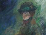 ÉCOLE MODERNE Portrait de femme au chapeau vert et au...