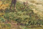 MARIE-DIDIÈRE CALVÈS (1883-1957) Chevaux de traitPanneau.Haut. 26,5, Larg. 35 cm.