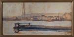 JEAN ARNAVIELLE (1881-1961) Port fluvialHuile sur carton, signée en bas...