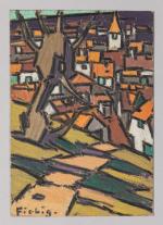 FRÉDÉRIC FIEBIG (1885-1953)Plongée sur la villeHuile sur papier cartonné, signée...