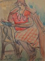 KAZIMIR ZIELENIEWSKI (Polonais, 1888-1931) Portrait de femme lisant, 1929Papier monogrammé...