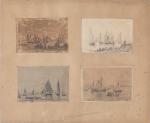 attribué à EUGÈNE BOUDIN (Honfleur, 1824-Deauville, 1898)MarinesCrayon noir. Quatre dessins...