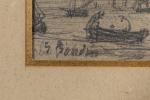 attribué à EUGÈNE BOUDIN (Honfleur, 1824-Deauville, 1898)MarinesCrayon noir. Quatre dessins...