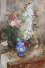 WLADYSLAW JAHL (1886-1953) Vase en faïence au bouquet de fleursToile,...