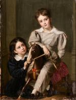 Firmin Massot (Genève 1766-1849)Deux enfants jouant avec un cheval de...