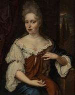 Attribué à Daniël Haringh (Loosduinen, c. 1636-1715)
Portrait de dame accoudée...
