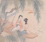 Chine, XXe siècle.Les deux amies sur un promontoire.Peinture sur soie....