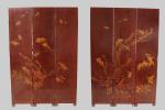 Vietnam, XXe siècleParavent à six feuilles en laque brun rouge...
