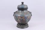 Japon, vers 1900.
Vase couvert

en émaux cloisonnés polychromes à décor de...