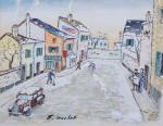 Élisée Maclet (Français, 1881-1962)Rue de Montmartre sous la neigeAquarelle et...