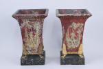 Paires de vases cornet de forme carrée en tôle peinte,...