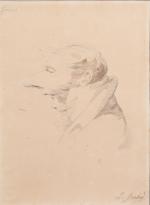Jean-Baptiste Isabey (1767-1855)Portrait-charge du miniaturiste Nicolas JacquesCrayon noir, lavis gris...