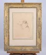 Jean-Baptiste Isabey (1767-1855)Portrait-charge du miniaturiste Nicolas JacquesCrayon noir, lavis gris...