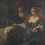 École française vers 1700Scène galante d'un homme et une femmePanneau.Haut....