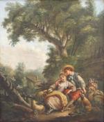 Suiveur de Watteau
Pastorale galante

Toile.

Haut. 40,5 Larg.32 cm.

Provenance : collection particulière,...