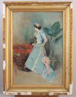 Suiveur d'Alfred Stevens (1817-1875)
Portrait d'élégante

Huile sur toile 
Monogramme en bas...