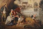 D'après Nicolas Lancret (1690-1743) Scène de pêche au bord d'un...