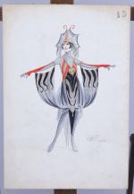Igor Sokoloff (XIX-XXe siècle)Projet de costume féminin aux gants rouges,...
