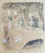 Jehan Testevuide (Nîmes, 1873-1922, Paris)
Couple d'élégants au restaurant, 1903

Aquarelle, encre...