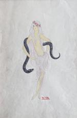Zig (Paris, 1882-1936), Louis Gaudin, dit"Ève et le serpent" Technique...