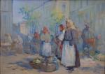 Erno Erb (Polonais, 1878 ou1890-1943)Les marchandes Huile sur carton.Signée en...