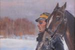 Jerzy Kossak (Polonais, 1886-1955) Militaire et son cheval. Huile sur...