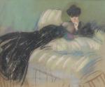Jacques Wely (Français, 1873-1910)Femme allongée à la robe noirePastel. Signé...