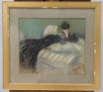 Jacques Wely (Français, 1873-1910)Femme allongée à la robe noirePastel. Signé...