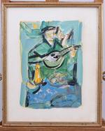 Yvette Alde (Française, 1911-1967)Femme à la mandolineGouache sur papier.Signée en...