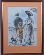 Henry Saint-Clair (Français, 1899-1990)Promenade en bord de merPastel sur papier.Signé...