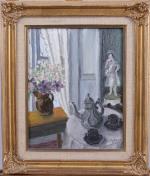 Juliette Juvin (Française, 1891-1978)Théière et vase de fleursToile. Signée en...