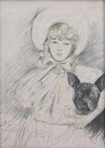 Paul-César Helleu (Français, 1859-1927)Jeune fille et son chienPointe-sèche Signée dans...