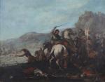 attribué à llario Spolverini (Italien, 1657-1734) Choc de cavalerieToile.Haut. 50...