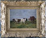 Eugène Boudin (Français, 1824-1898)Vaches dans un préPanneau, une planche, non...