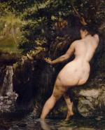 Gustave Courbet (1819 Ornans – 1877 La-Tour-de-Peilz), La Source, 1868, huile sur toile, 128 x 97 cm, musée d'Orsay, Paris. La peinture a été exposée aux côtés de la Grande Baigneuse à l’exposition anniversaire de 2019 au musée Courbet à Orna