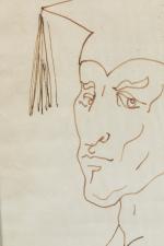 Jean Cocteau (Français, 1889-1963)
"Autoportrait dans mon uniforme d'Oxford", 1959

Encre sur...