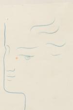 Jean Cocteau (Français, 1889-1963)
Profil gauche, 1958

Crayon gras bleu et point...