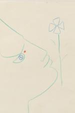 Jean Cocteau (Français, 1889-1963)
Profil à la fleur, 1958 

Crayons gras...