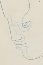 Jean Cocteau (Français, 1889-1963)
Profil d'homme, 1958

Crayons gras bleu et rouge...