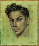 Leonor Fini (Française, 1908-1996)Portrait d'Antonio Ruiz Soler, 1950Papier marouflé.Signé en...