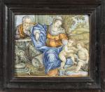 Castelli, XVIIIe siècle 
Plaque rectangulaire 

en majolique, à décor polychrome...