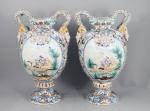 Italie, XIXe sièclePaire de vases aux satyres en faïence polychrome...