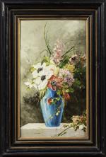 J. Wiensenbach (XIXe siècle)Bouquet de fleursPlaque en terre-cuite émaillée. Signée...
