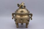 Chine - XXe siècle
Brûle-parfum 

en bronze coiffé d'un chien de...