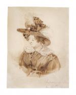 Richard Parkes Bonington (Anglais, 1802-1828) 
Femme au chapeau

Lavis brun sur...