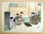 GEKKO. OBAN YOKO-E représentant quatre geishas à la cérémonie du...