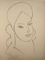 Henri MATISSE (1869 - 1954)Portrait de femme.Lithographie originale, épreuve d'artiste...