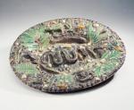 TOURS. FAÏENCE.Atelier d'AVISSEAU. XIXème. Plat ovale, poterie vernissée. Avec serpent,...